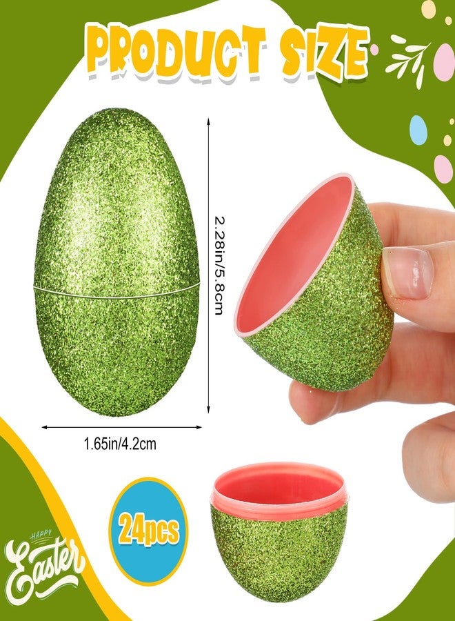 Simgoing 24 Pcs Glitter Easter Eggs Plastic Easter Fillable Hinged Eggs Bulk 2.3 Inch for Hunt Basket Stuffer Surprise Award Prize Party Favor Treats Gifts(Green) - Image 2